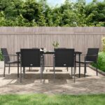 7 Piece Garden Dining Set with Cushions Poly Rattan and Steel