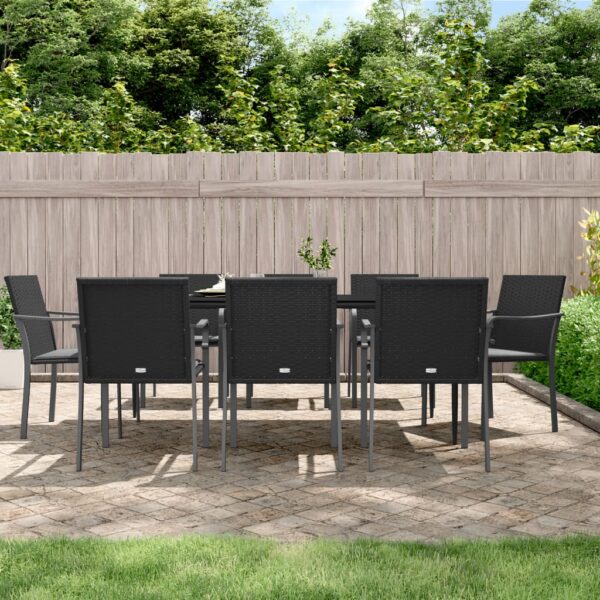 9 Piece Garden Dining Set with Cushions Poly Rattan and Steel