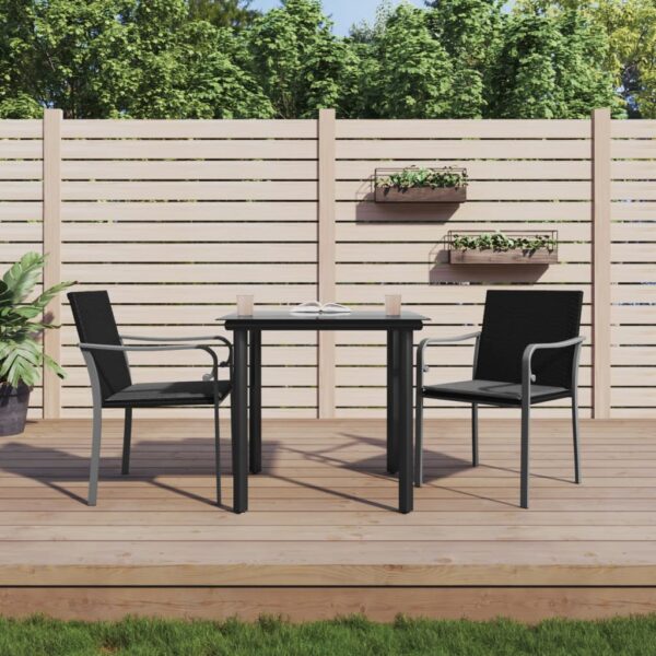 Stylish Garden Dining Set with Cushions  Weather-Resistant Poly Rattan and Steel  Black