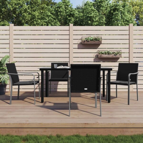 5 Piece Garden Dining Set with Cushions Poly Rattan and Steel