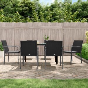 7 Piece Garden Dining Set with Cushions Poly Rattan and Steel