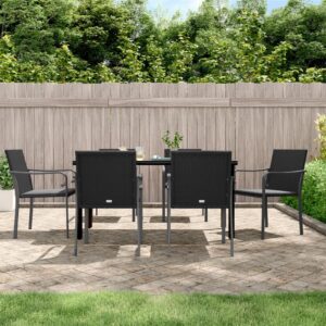 7 Piece Garden Dining Set with Cushions Poly Rattan and Steel