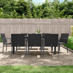 9 Piece Garden Dining Set with Cushions Poly Rattan and Steel