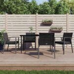 5 Piece Garden Dining Set with Cushions Poly Rattan and Steel