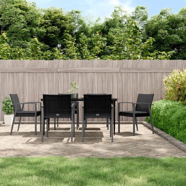 7 Piece Garden Dining Set with Cushions Poly Rattan and Steel