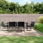 7 Piece Garden Dining Set with Cushions Poly Rattan and Steel