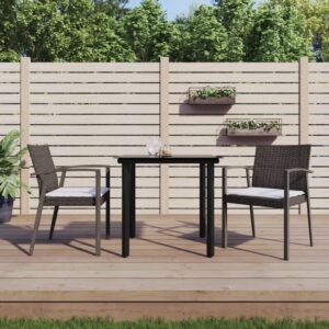 Stylish 3 Piece Garden Dining Set with Cushions  Weather-Resistant Poly Rattan and Steel