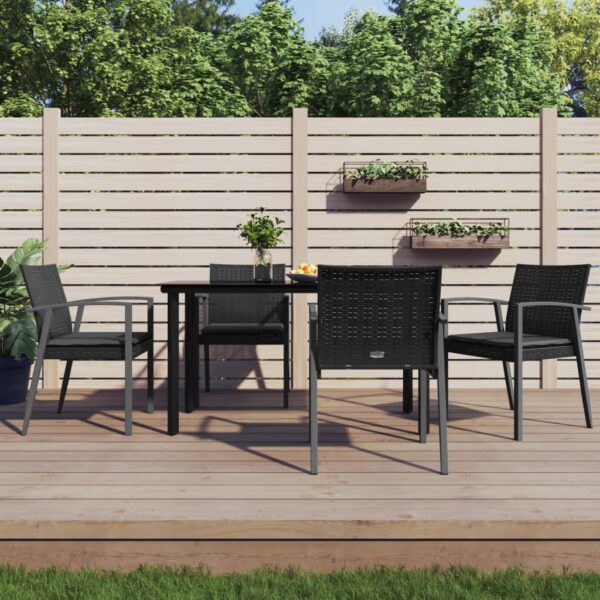 5 Piece Garden Dining Set with Cushions Poly Rattan and Steel