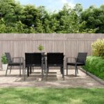 7 Piece Garden Dining Set with Cushions Poly Rattan and Steel