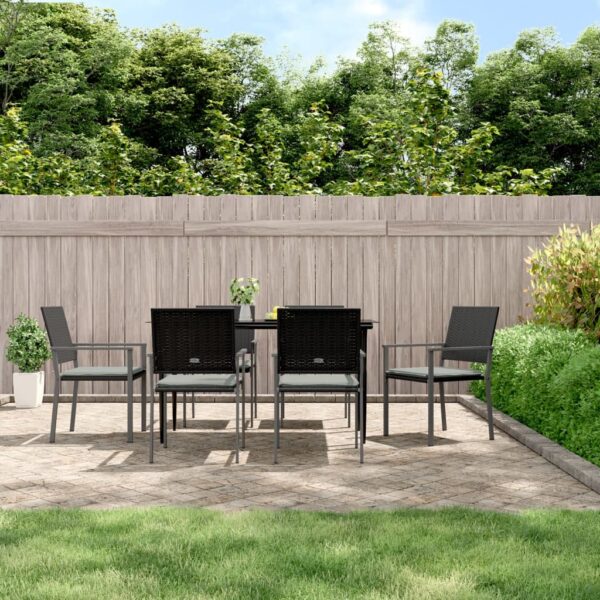 7 Piece Garden Dining Set with Cushions Poly Rattan and Steel