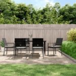 7 Piece Garden Dining Set with Cushions Poly Rattan and Steel