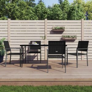 Stylish Garden Dining Set  Poly Rattan and Steel  Weather-Resistant  Comfortable Seating  Black