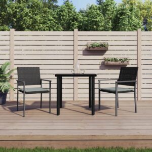 Three Piece Outdoor Dining Set with Cushions  Poly Rattan and Steel  Weather Resistant  Comfortable Seating