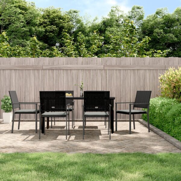 7 Piece Garden Dining Set with Cushions Poly Rattan and Steel