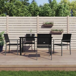 Stylish Black Garden Dining Set with Poly Rattan and Steel - Weather Resistant  Easy to Clean  Comfortable Seating