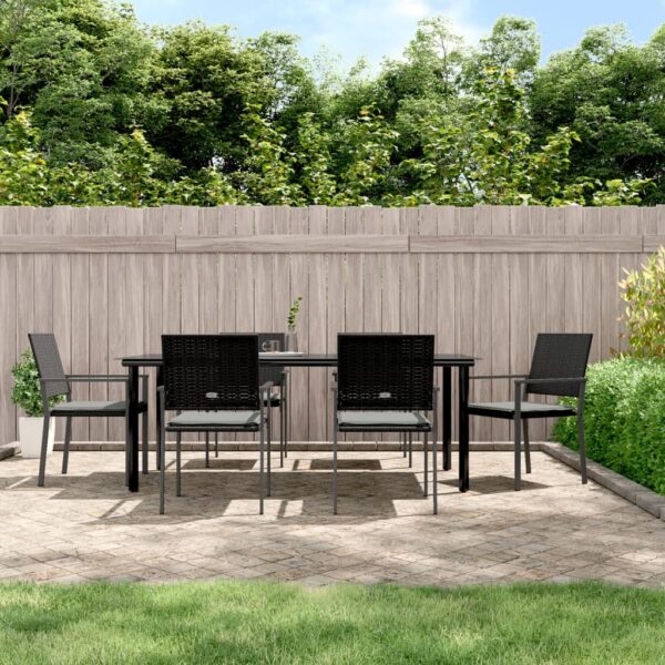 7 Piece Garden Dining Set with Cushions Poly Rattan and Steel