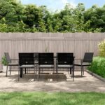 9 Piece Garden Dining Set with Cushions Poly Rattan and Steel