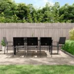 9 Piece Garden Dining Set Poly Rattan and Steel