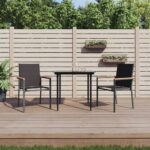 3 Piece Garden Dining Set Black Textilene and Steel