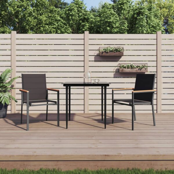 3 Piece Garden Dining Set Black Textilene and Steel