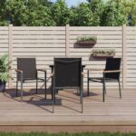 5 Piece Garden Dining Set Black Textilene and Steel