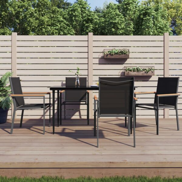 5 Piece Garden Dining Set Black Textilene and Steel