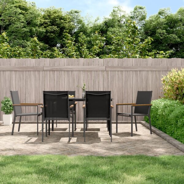 7 Piece Garden Dining Set Black Textilene and Steel