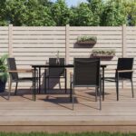 5 Piece Garden Dining Set Black Textilene and Steel