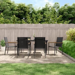 7 Piece Garden Dining Set Black Textilene and Steel