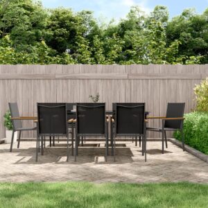 9 Piece Garden Dining Set Black Textilene and Steel