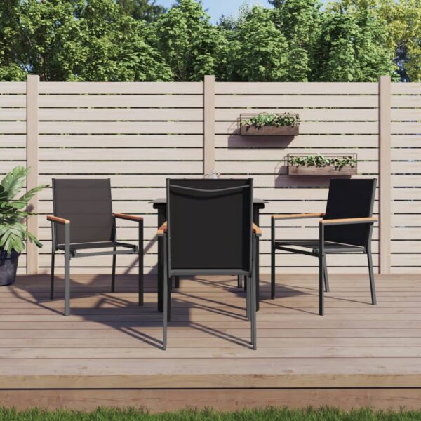 5 Piece Garden Dining Set Black Textilene and Steel