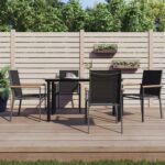 5 Piece Garden Dining Set Black Textilene and Steel