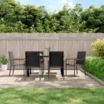 7 Piece Garden Dining Set Black Textilene and Steel