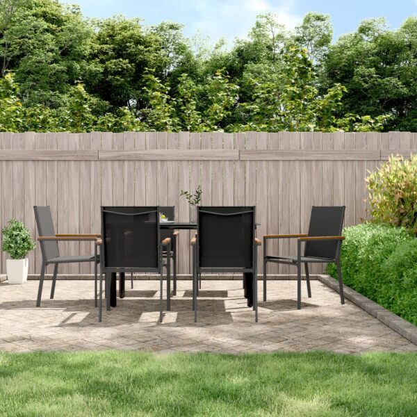 7 Piece Garden Dining Set Black Textilene and Steel