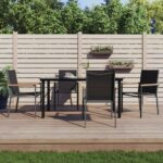 5 Piece Garden Dining Set Black Textilene and Steel