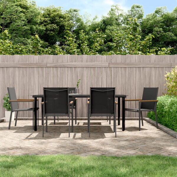 7 Piece Garden Dining Set Black Textilene and Steel