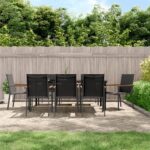 9 Piece Garden Dining Set Black Textilene and Steel