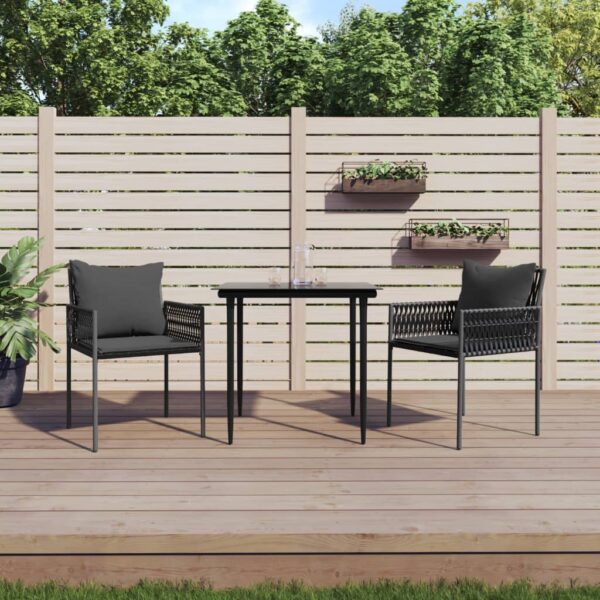 3 Piece Garden Dining Set with Cushions Poly Rattan and Steel