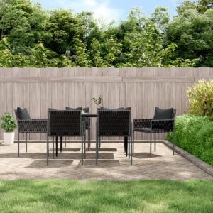 7 Piece Garden Dining Set with Cushions Poly Rattan and Steel