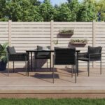 5 Piece Garden Dining Set with Cushions Poly Rattan and Steel