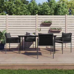 5 Piece Garden Dining Set with Cushions Poly Rattan and Steel