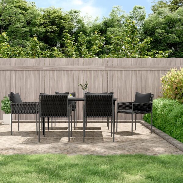 7 Piece Garden Dining Set with Cushions Poly Rattan and Steel