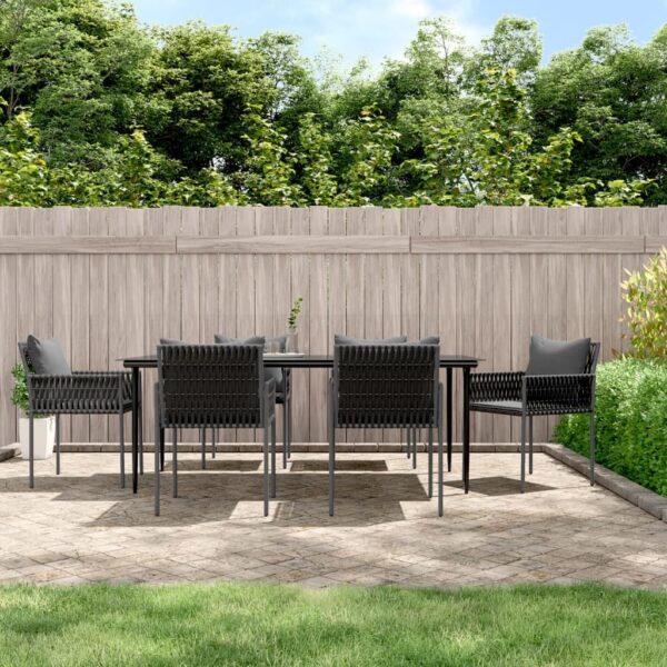 7 Piece Garden Dining Set with Cushions Poly Rattan and Steel