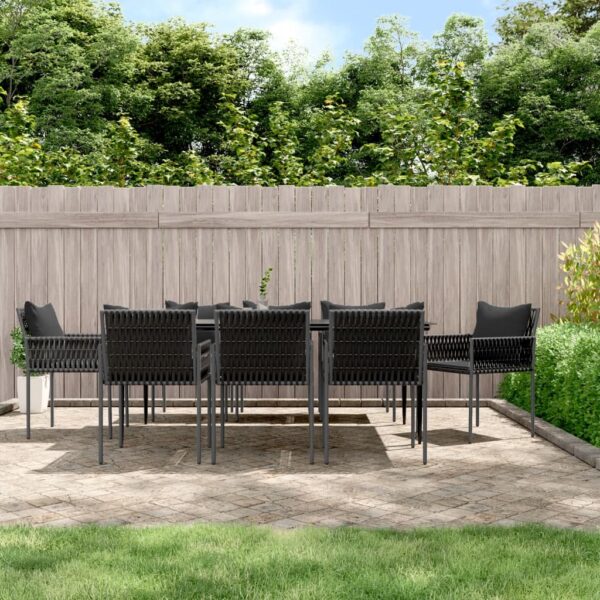 9 Piece Garden Dining Set with Cushions Poly Rattan and Steel