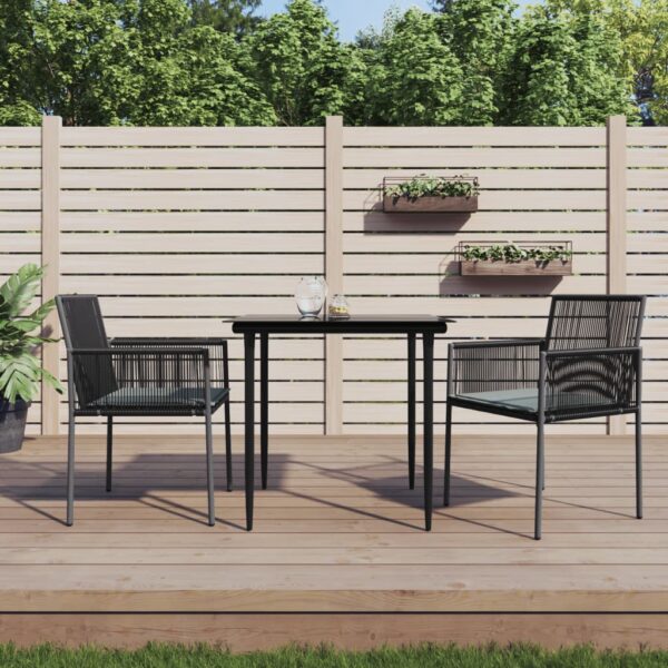 3 Piece Garden Dining Set with Cushions Black Poly Rattan and Steel