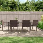 Stylish Weather Resistant PE Rattan Garden Chairs with Cushions Set of Six in Brown