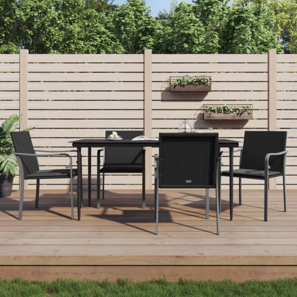 Stylish Black Garden Chairs Set of 4 with Cushions  Weather Resistant PE Rattan  Steel Frame