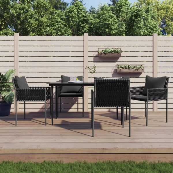 Stylish Black Garden Chairs with Cushions Set of Four - Weather Resistant Poly Rattan Material