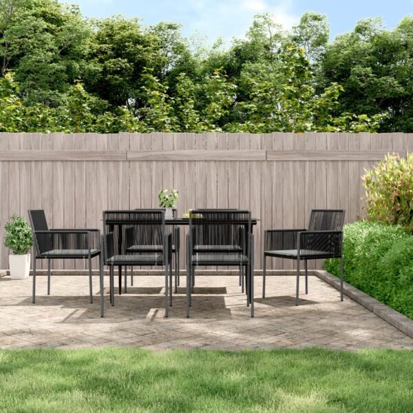 Stylish Black Garden Chairs with Cushions Set of 6  Weather Resistant PE Rattan  Comfortable Outdoor Seating