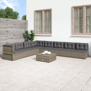 8 Piece Garden Lounge Set with Cushions Grey Poly Rattan